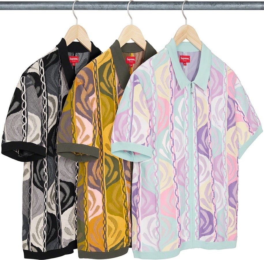 Abstract Textured Zip Up Polo